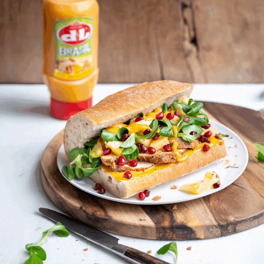 Broodje kip en ananas met brasil saus
