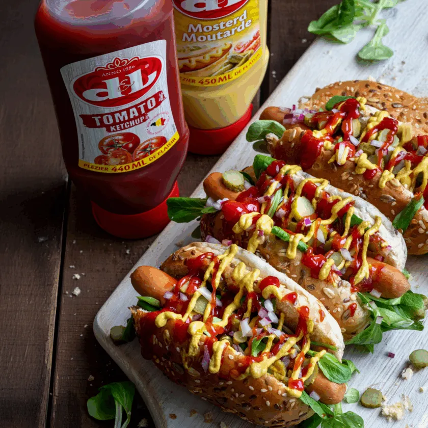 Klassieke hotdog mosterd ketchup