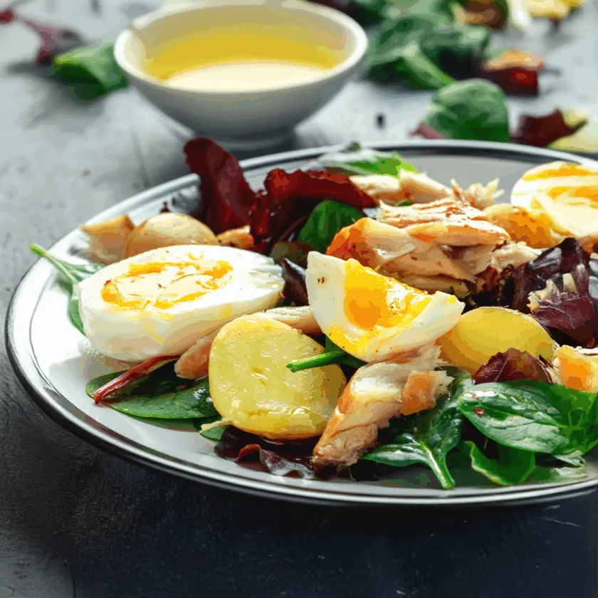 Salade met gerookte makreel en cocktailsaus